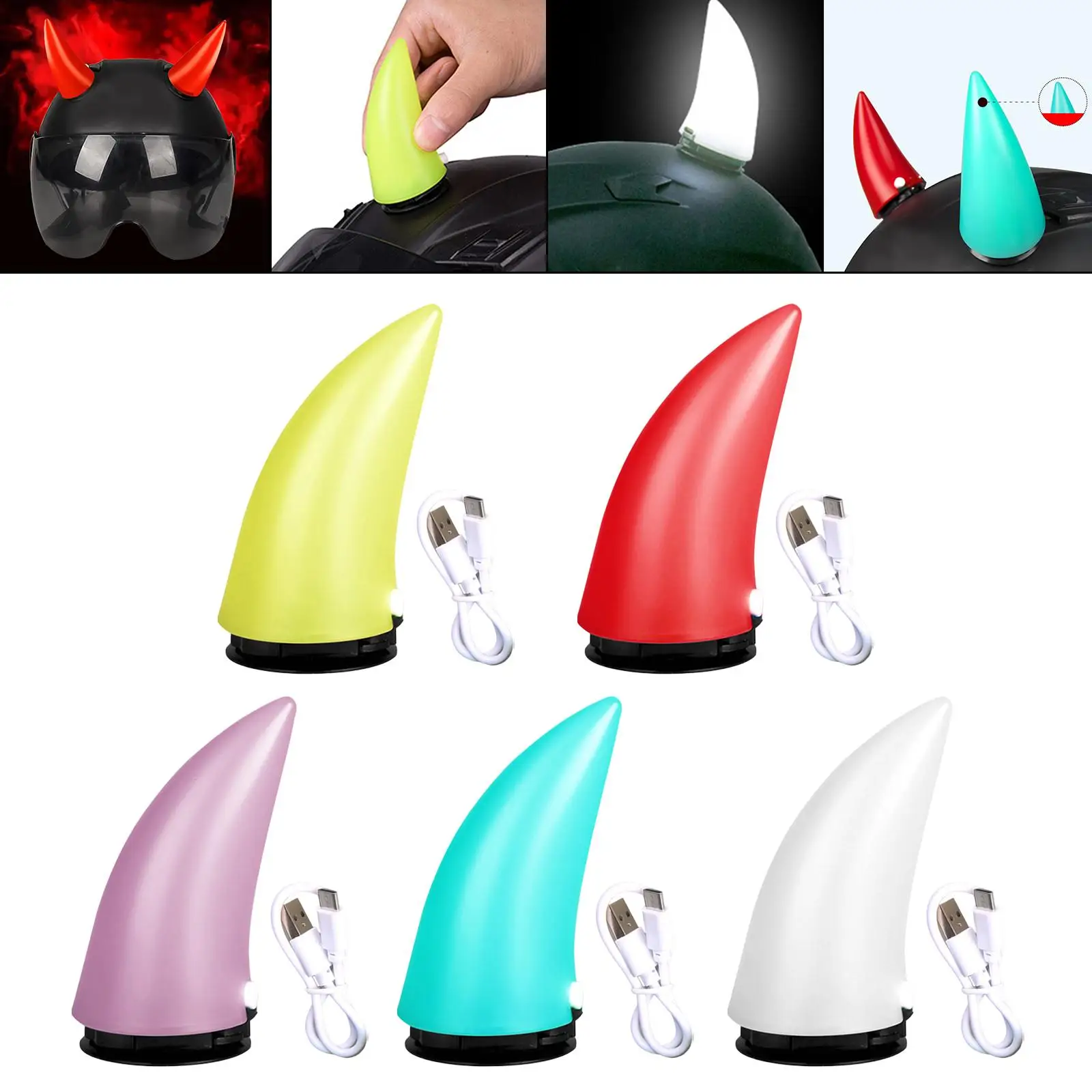 Illuminated Devil Horn for Helmet Waterproof Headwear Accessories Adhesive Car Roof Decoration Fit for Night Riding Motorcycle