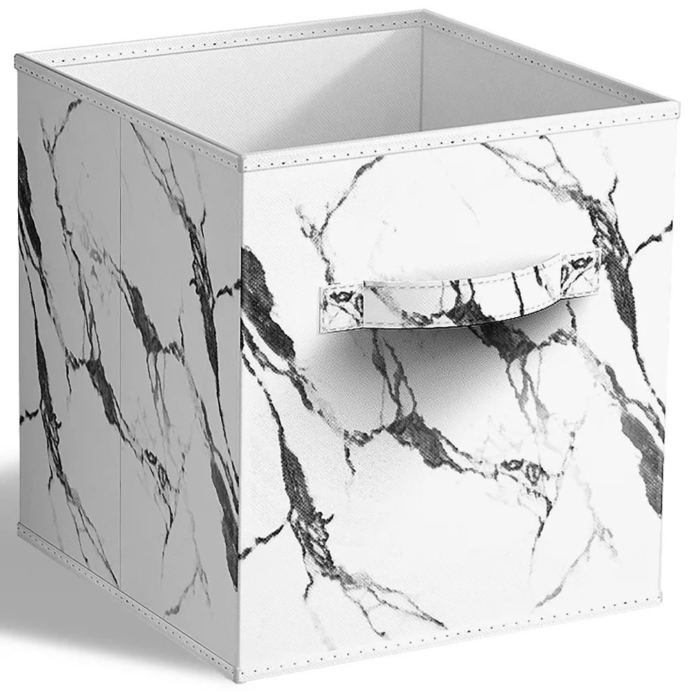Fabric Foldable Storage Cubes Organization Bins, Great for Home Organization, Living Room, Cube Storage Bins, for Closet, Nursery, Playroom, College Dorm, Marble Print Fabric, White