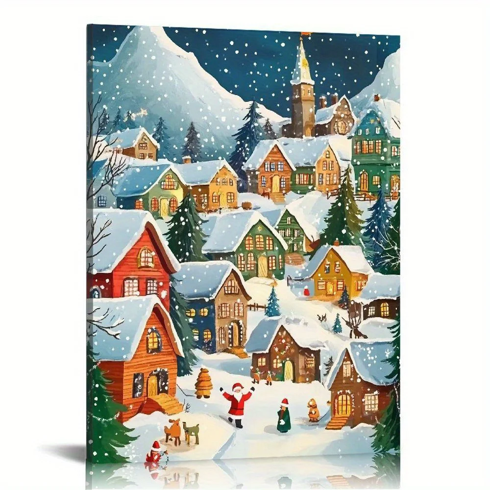 1PC Merry Christmas Canvas Christmas Scenes Winter Farmhouse Pictures For Home Holiday Decoration Living Room Decorative Walls