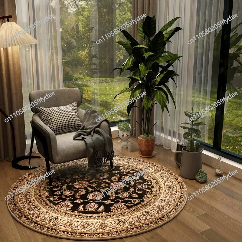 Round Area Rug for Living Room, European-Style Bedside Rug with Non-Slip Backing