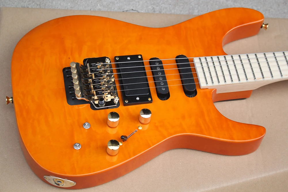 Factory DIY Orange Electric Guitar with Golden Hardware,Tremolo Bridge,Offer Customize