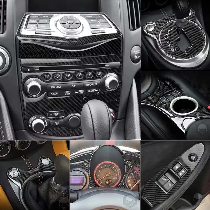 Car soft Carbon Fiber Interior Accessories 370Z Cover Sticker Kit For Nissan 370Z Z34 2009-up Speedometer Dashboard Console Trim