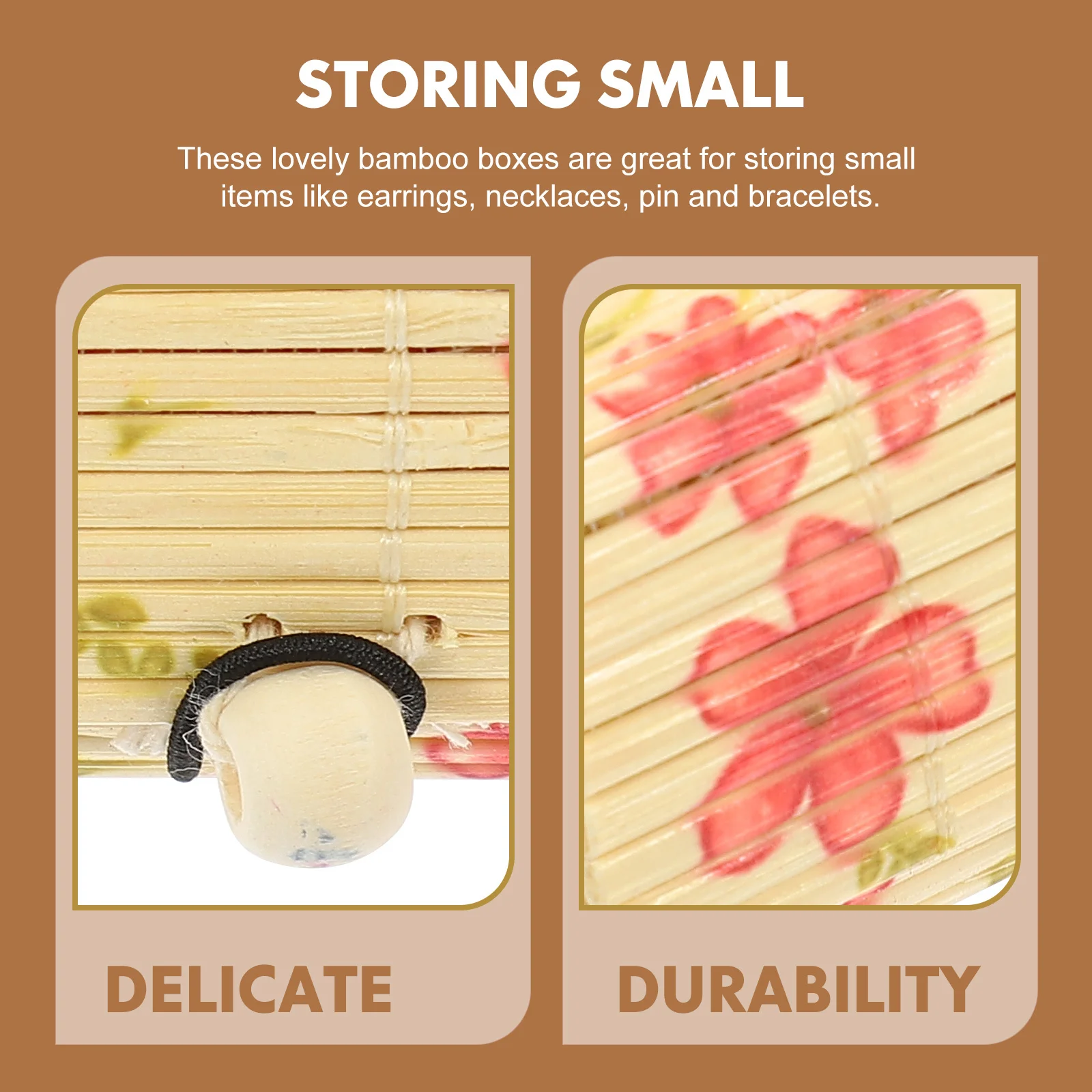 6Pcs Bamboo Jewelry Container Wear-Resistant Miniature Treasure Chest Space-Saving Organizer for Rings Earrings Brooches
