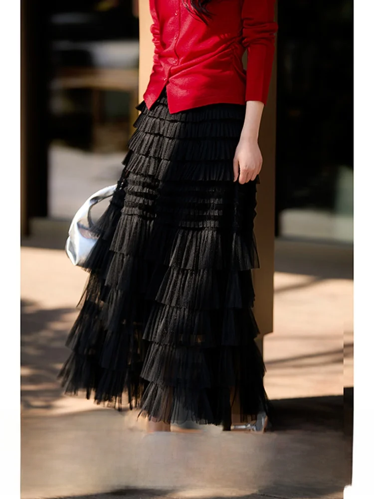 

Fairy Skirt Translucent Lightweight Ethereal Heavy Work 7 Layers Me Cake Design Daily OL Sle High Waist Loose Fit