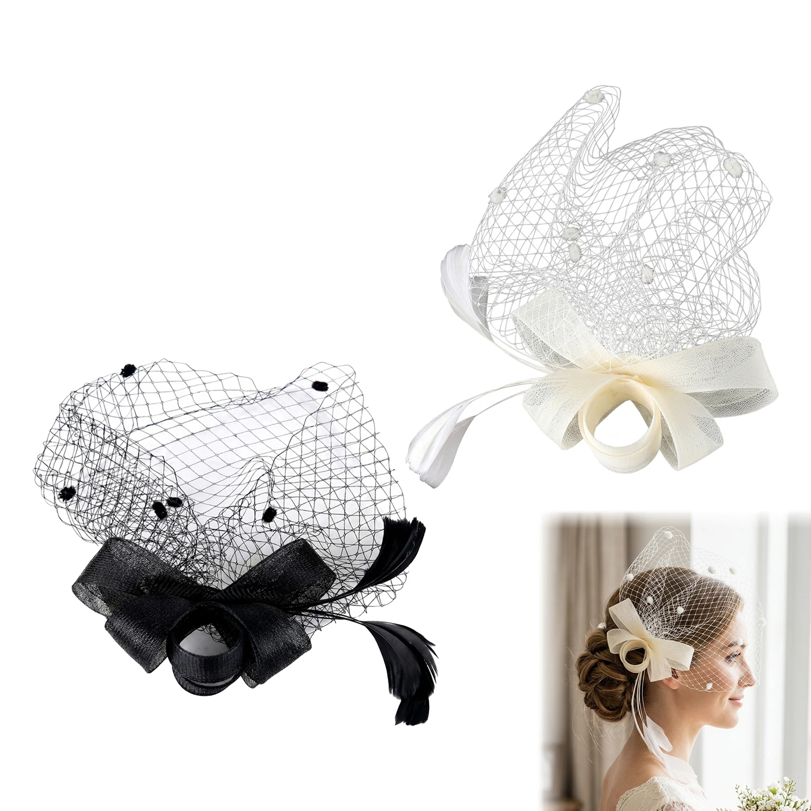 1pc Bird Feather Bridal Veil Elegant Mesh Bow Hair Clip for Wedding Photography Vintage Ceremony Party Headpiece Accessory