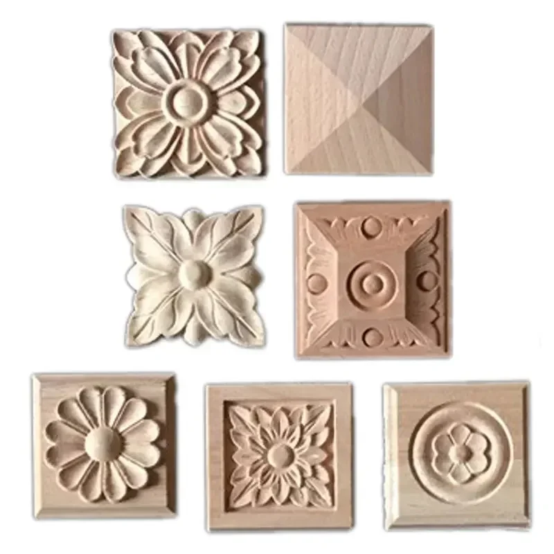4cm Wooden Figurines Crafts Unique Natural Floral Wood Carved Corner Appliques Frame Furniture Woodcarving Home Furniture Decor