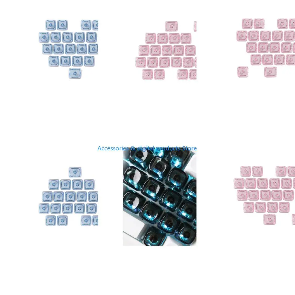 77JD Lovely Kitten Design Keycaps Backlight Blank Heart Pattern Customizable For Mechanical Keyboards Keycap 21pcs