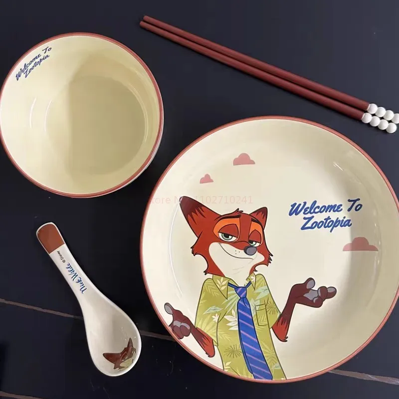 Disney Anime Cartoon Zootopia Nick Wilde zestaw ceramiczne zastawy stołowe zastawa stołowa lisa ceramiczna talerz uroczy miski na ryż