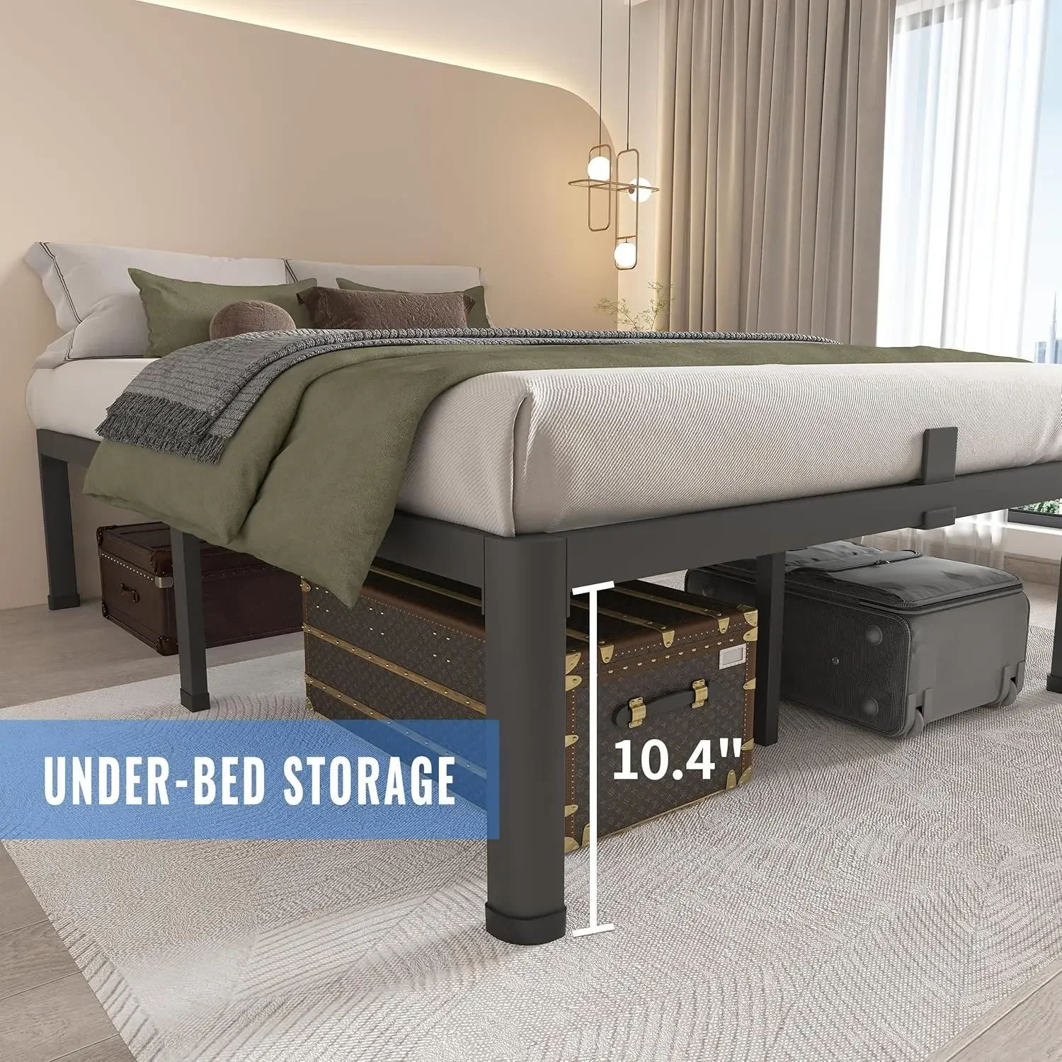 12 Inch Metal Platform Bed Frame with Round Corner Legs, Mattress Slide Stopper, 3000 LBS Heavy Duty Steel Slats Support