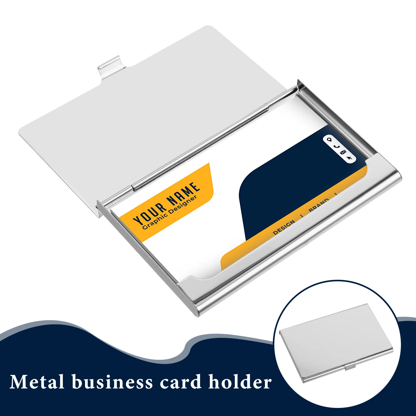 حافظة حامل بطاقات عمل من الفولاذ المقاوم للصدأ باللون الفضي، محمولة رفيعة وصغيرة الحجم، منظم اسم الائتمان، محفظة جيب، محفظة معدنية للأعمال #2