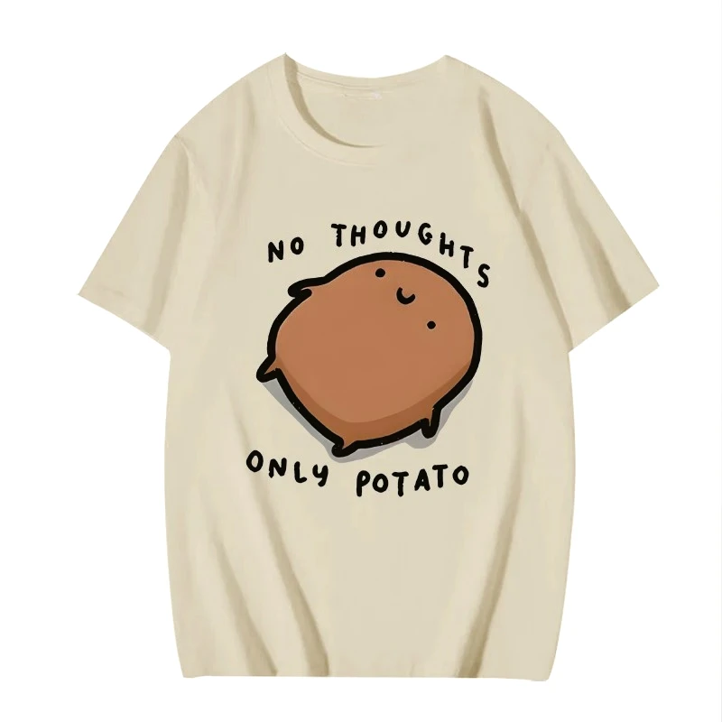 귀여운 감자 그래픽 '사고 없음, 감자만' 만화 프린트 티셔츠 여성용 탑 반팔 여름 캐주얼 통기성 탑