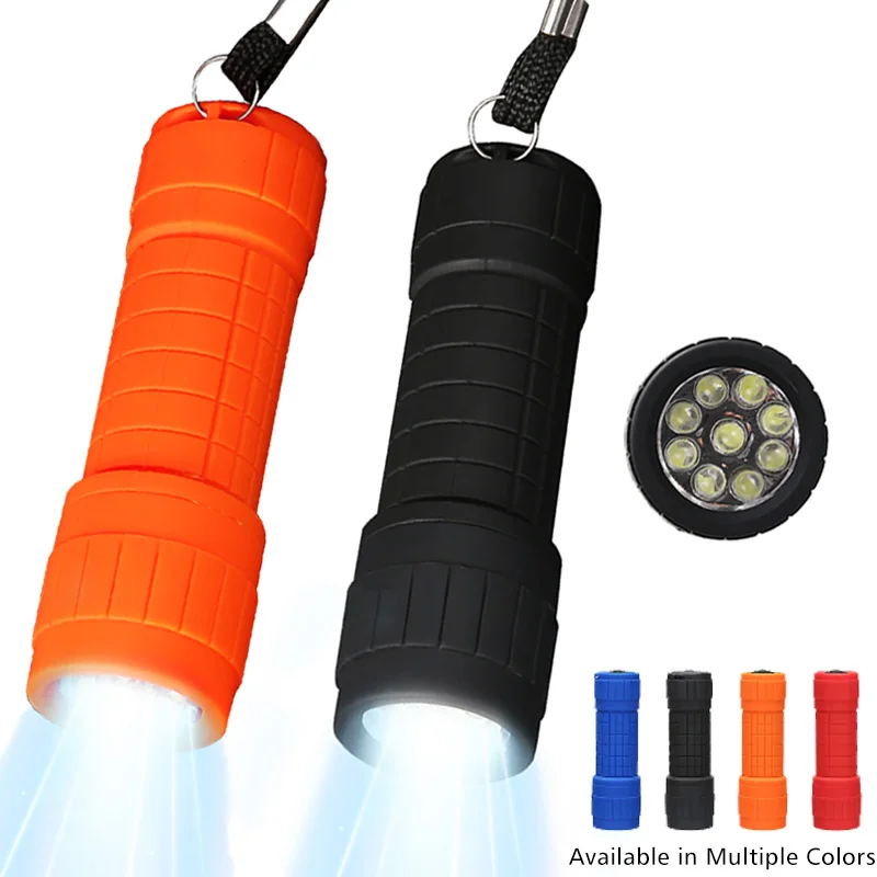 Latarka LED Mini 9. Ręczna latarka zewnętrzna Wodoodporna latarka kempingowa Latarnia Użyj baterii AAA