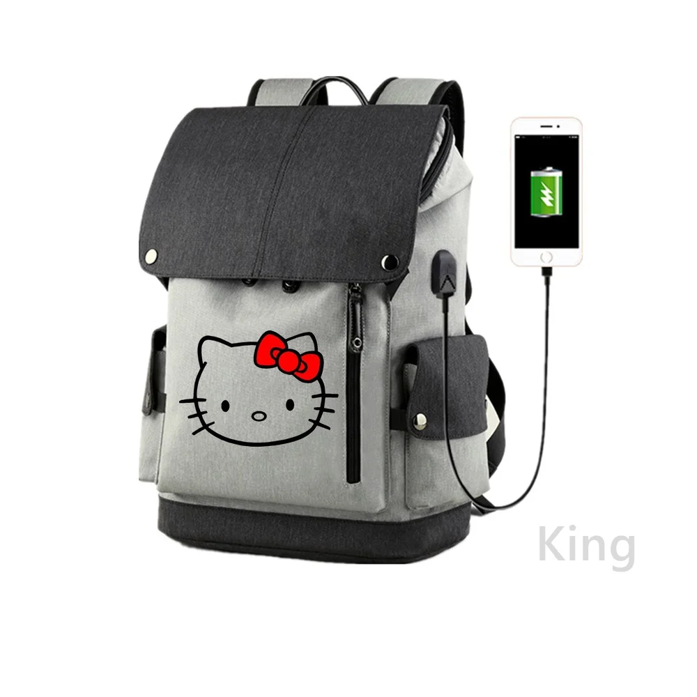 Anime Hello Kitty USB Port Backpack Bag Zipper Messenger School Students Book Boys Man Large Capacity Travel Bag