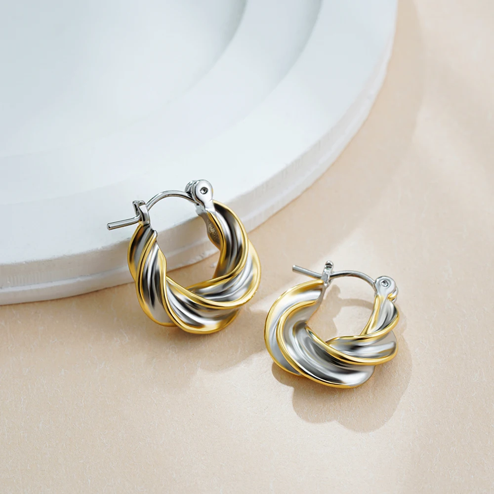 Vintage 18K Gold&Silver Plated Twisted Hoop Earrings dla kobiet Fashion Mixed Color Double Layer Small Hoops Ear Buckle Jewelry — zdjęcie 5