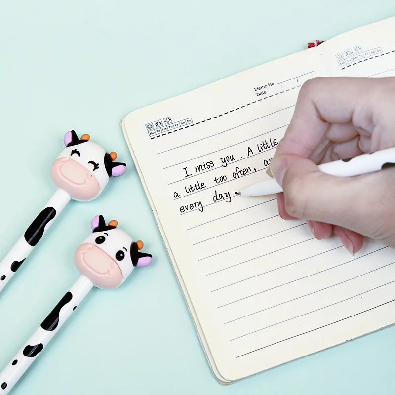 1-2 pcs Cute Cow Gel Pen Creative Press Office Gift School Supplies Stationery Kawaii Funny Pens