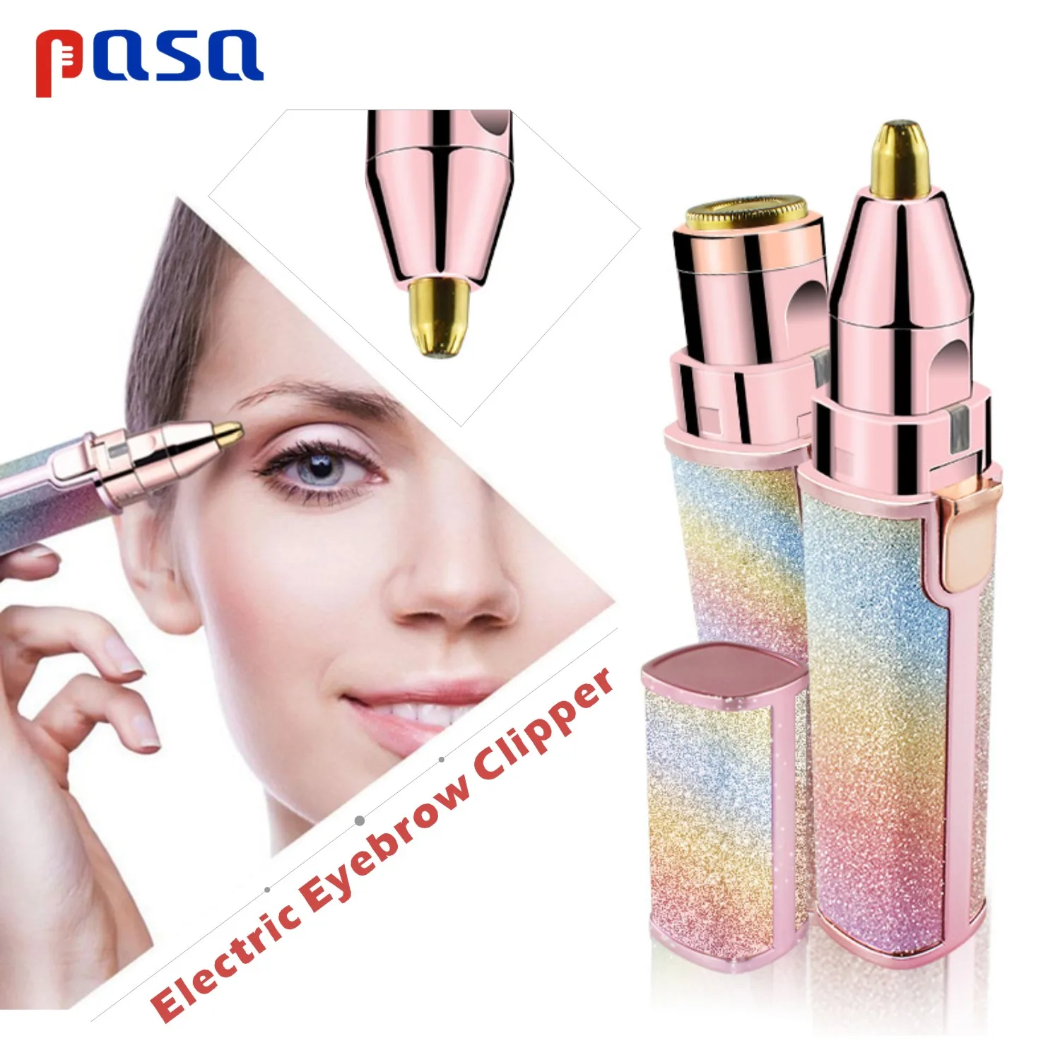 2-in-1 Rechargeable Eyebrow Trimmer-Mini Lipstick Epilator for Face & Body, Painless Hair Removal Tool, Rainbow Pink