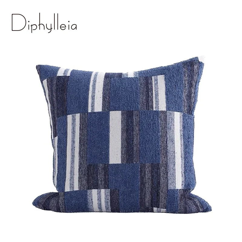 

Diphylleia H Style Post-Modern Romantic Blue Indigo Pillowcase Vertical Brushes Geometry Luxury Cushion Cover Timeless Home Deco