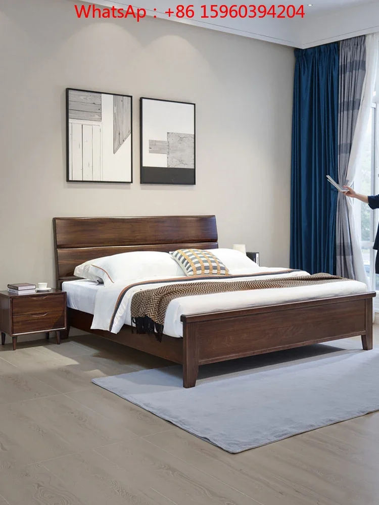 Black walnut all solid wood bed 1.8 meters master bedroom new Chinese double bed 1.5 large board heavy log modern simplicity