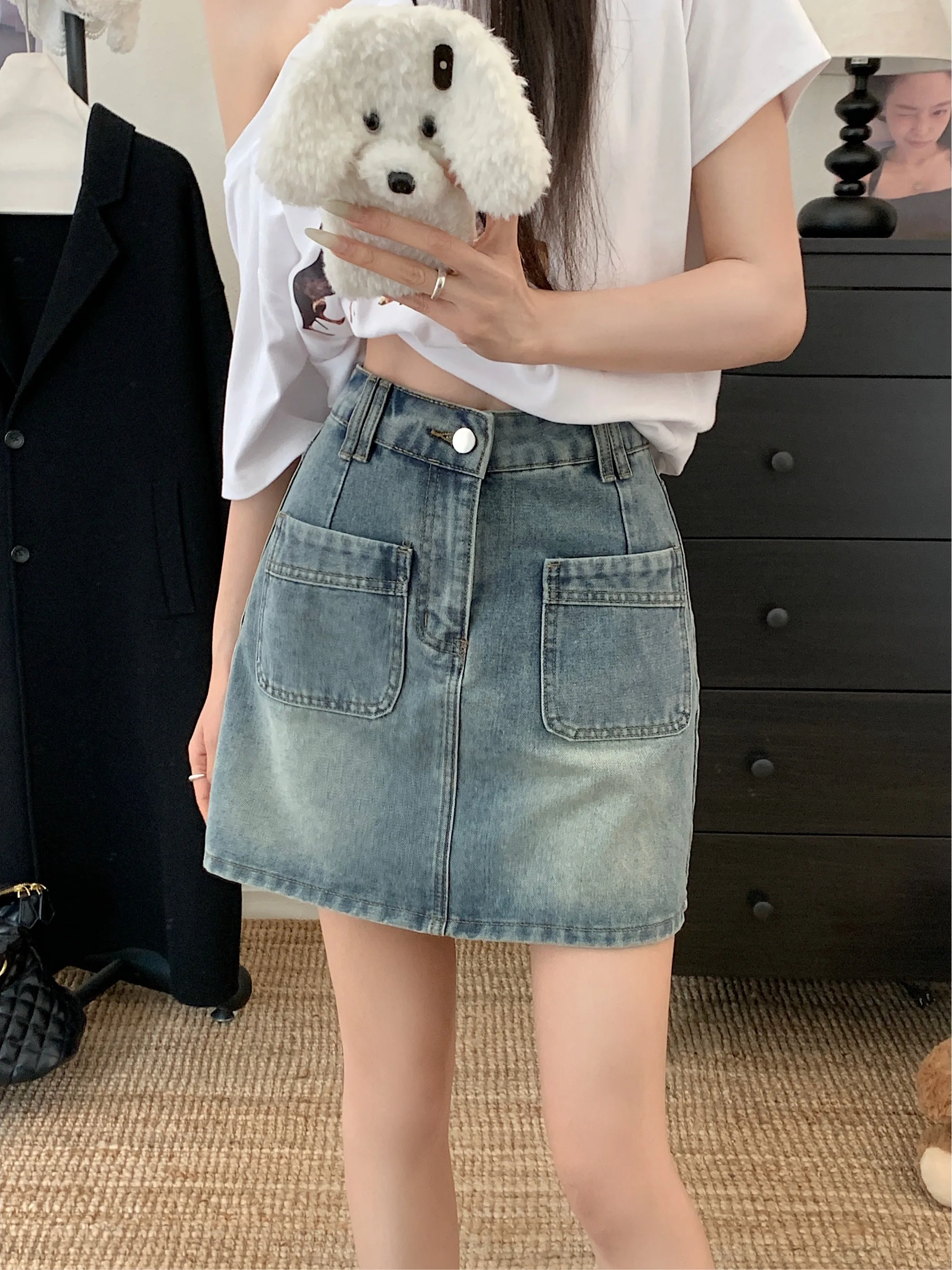 

Новинка! Женская джинсовая юбка больших размеров в американском ретро-стиле «Hot Girl», с завышенной талией, облегающая, летняя, короткая.