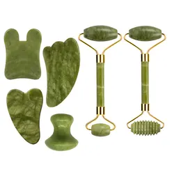 Natural Jade Face Roller Massager Guasha Set Gua Sha Tools Gouache Scraper Facial Massage Skin Care Face Lift Up Wrinkle Remover