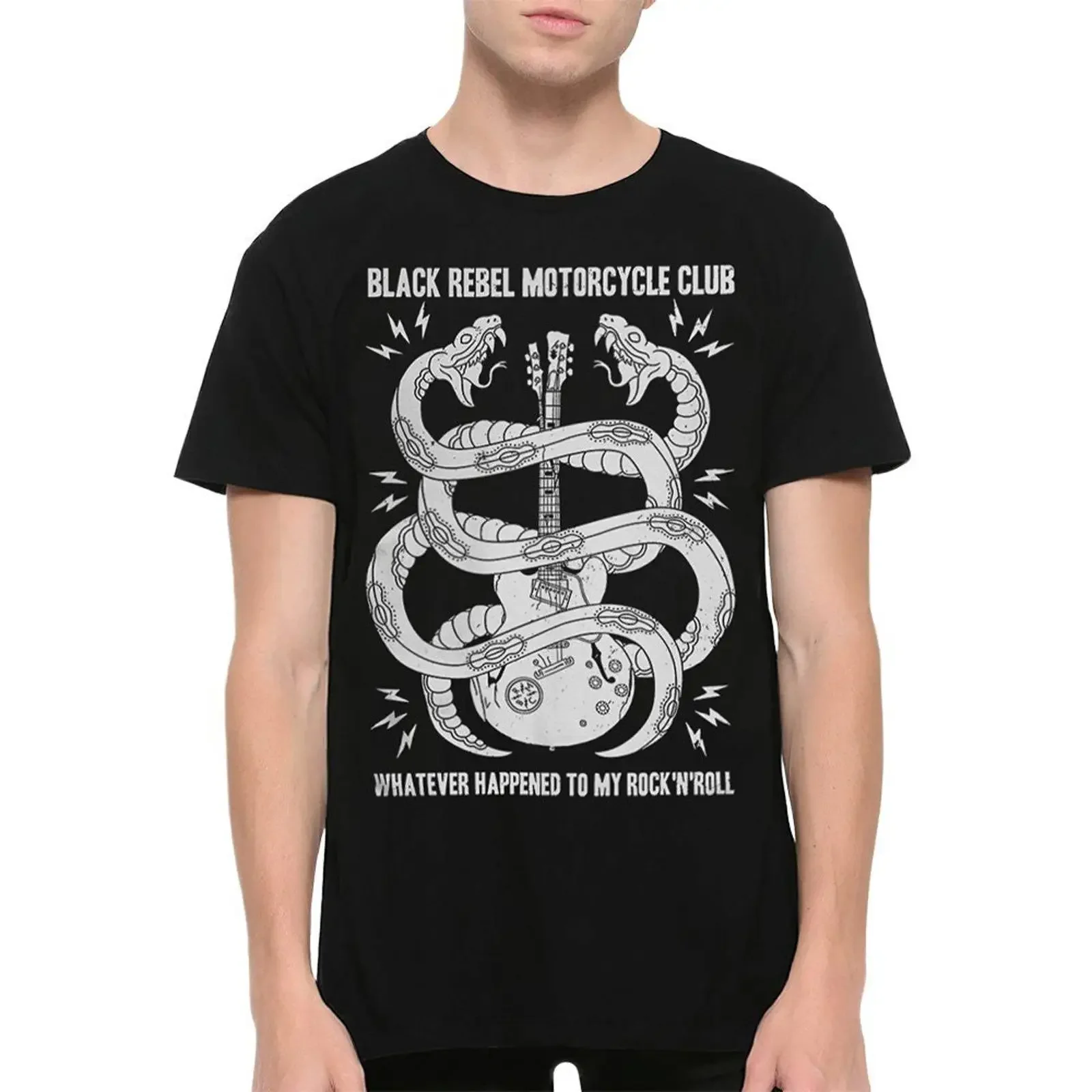 Black Rebel Motorcycle Club Whatever Happened To My Rock'N'Roll Snake Guitar T Shirt For  vintage Washed Versatile homme