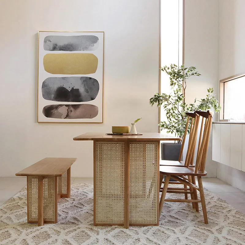 

Solid wood dining table Nordic red oak dining table and chair combination household small apartment dining table