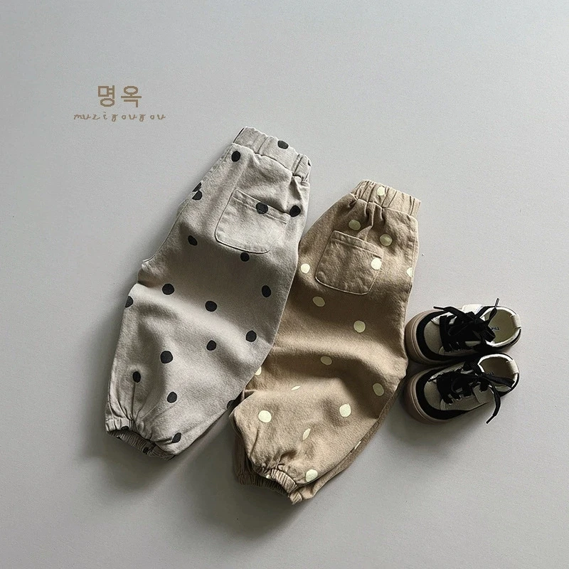 Children Clothing 2025 New Spring autumn Korean Fashionable Casual Pants Girl Baby Polka Dot Cute Cotton Simple Pants Kids