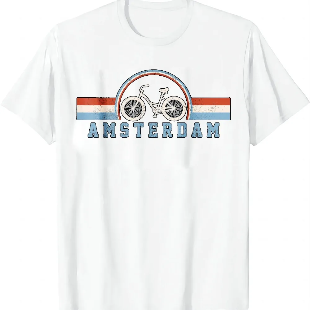 Amsterdam Netherlands Holland Bicycle Vintage Gift T-Shirt Casual Vintage Clothes Tops Unisex Summer Streetwear Camiseta Hombre