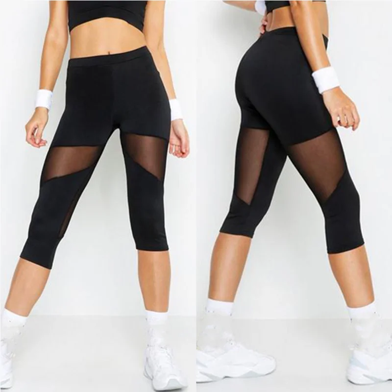 Black Mesh Patchwork Leggings Women's Jeggings Legins Women Leggins Female Elastic Pant Capri Women Fitness Leggings