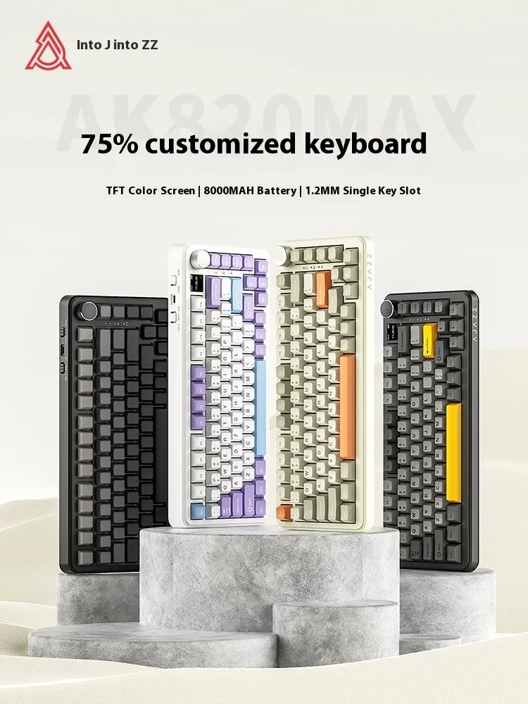 AJAZZ AK820MAX Mechanical Keyboard Multifunctional Knob Screen Hot Swap Tri Mode Wireless Gaming Keyboard Custom Pc Gamer Gifts