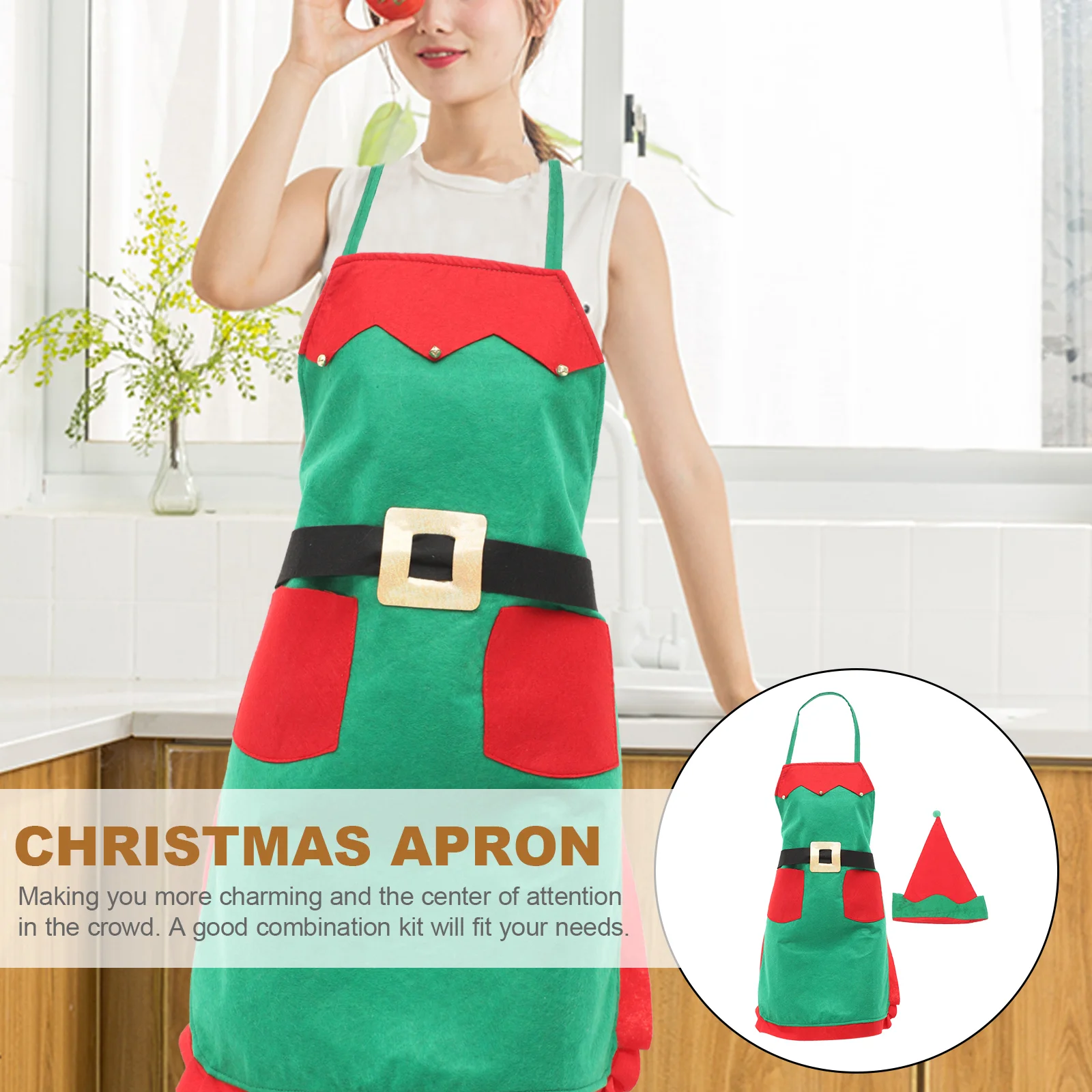 Christmas Apron Dressing for Adjustable Costume Adult Hat Decorations Women Modeling Xmas Party