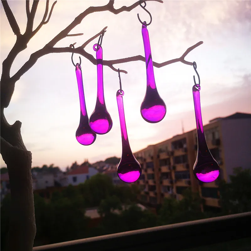 Vidro Raindrop Chandelier Pingentes, Contas De Cristal, Acessórios Cortina, Home Party e Decoração Bar, Cor Fuchsia, 20x80mm, 20Pcs por lote