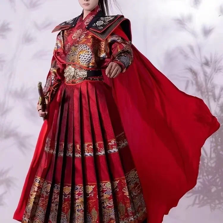 Cape Hanfu pour hommes, Robe extérieure chevaleresque, industrie lourde, Costume de poisson volant de la dynastie Ming chinoise, Cape d'armure de héros d'épéiste rétro