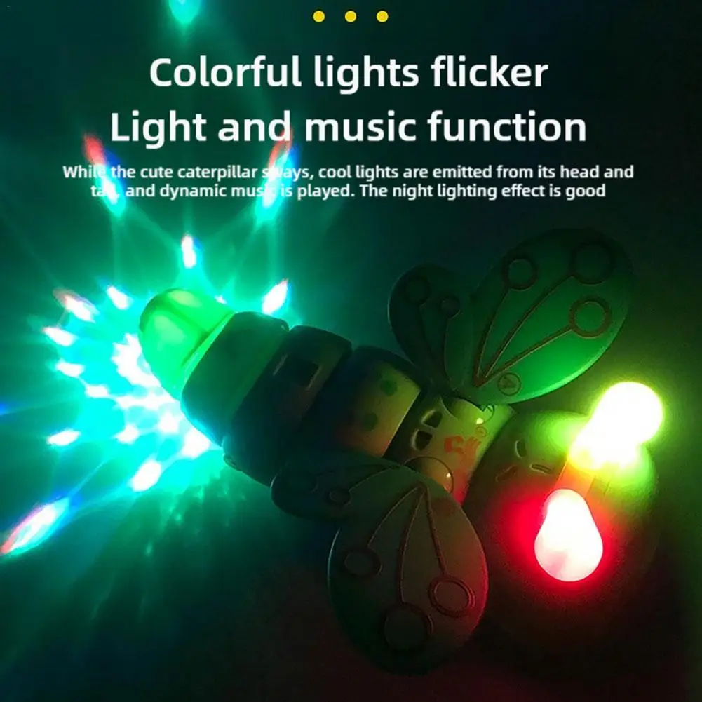 Cute Caterpillar With Color Light Dynamic Music Electric Toy Twist Crawling Rotating Cartoon Caterpillar Children's Birthday Gif