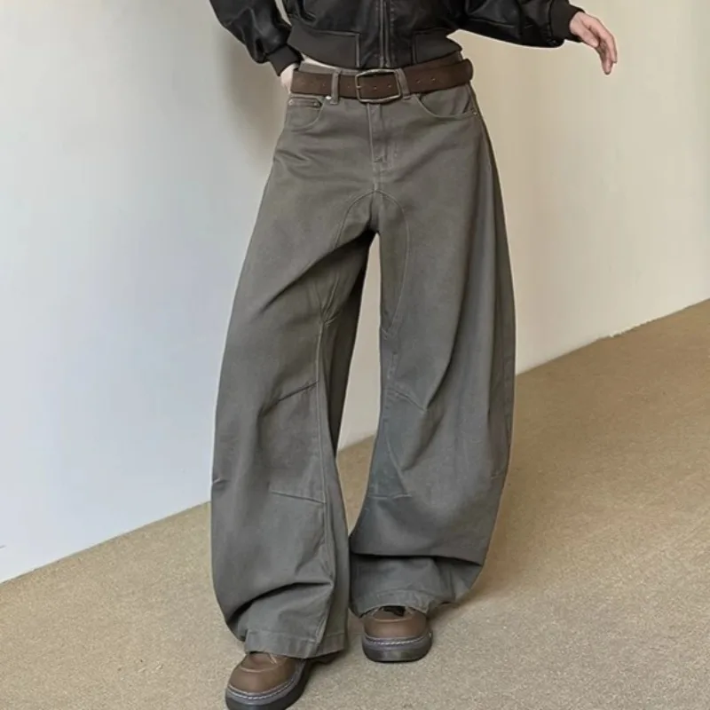 Maillard Style Wide Leg Curved Jeans for Women New Autumn and Winter American Retro Loose Casual Pants