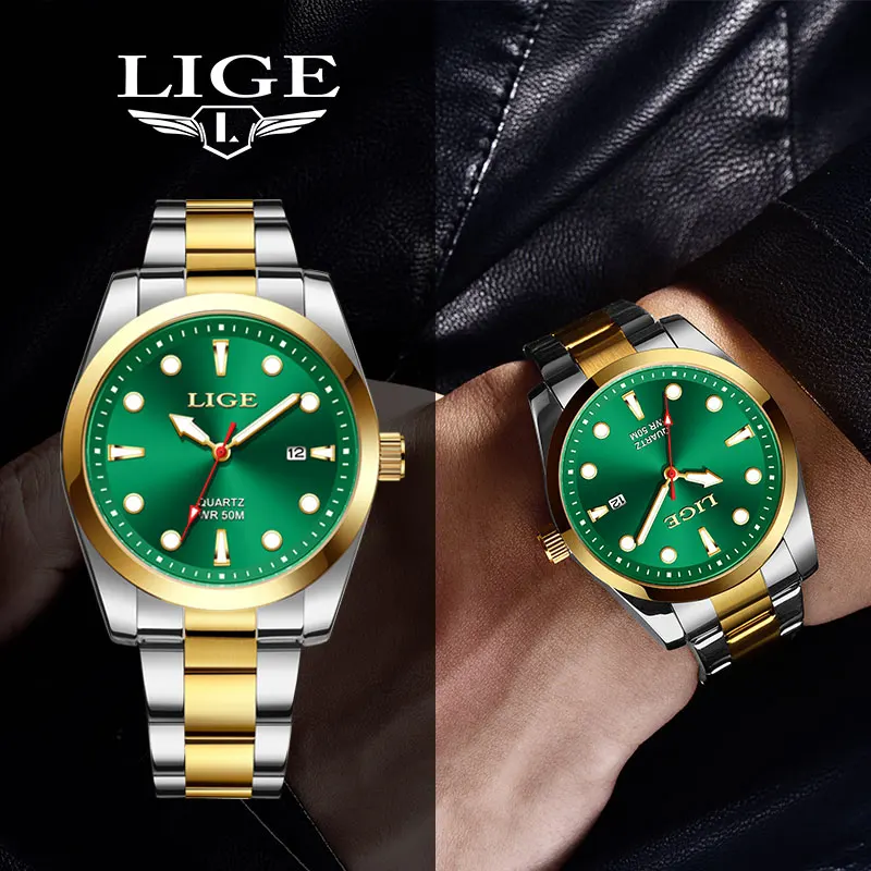 LIGE Luxury Quartz Men Watches TOP Brand Sport Business 50M Waterproof Wristwatch Auto Date Watch For Men 2023 Gift lume Clock