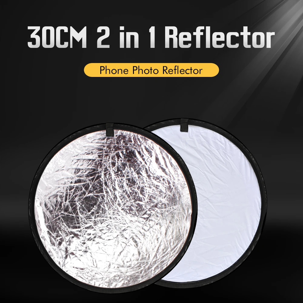 2 in 1 30cm/12 Inch Reflector Collapsible Photography Light Round Portable White Siliver For Studio Multi Photo Disc Diffuers