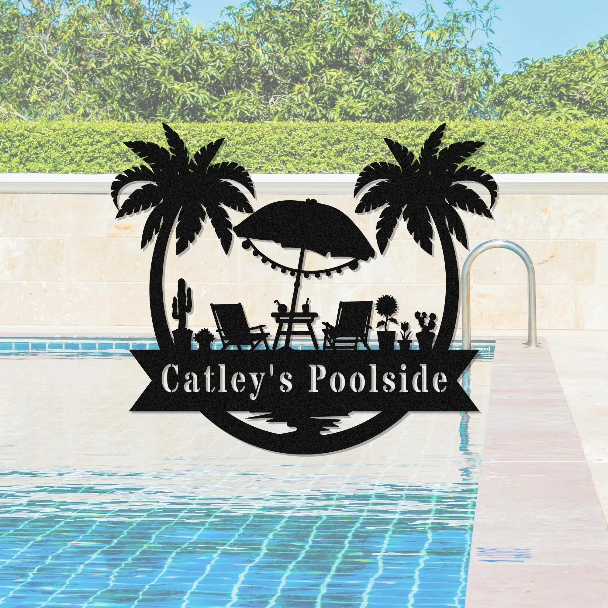 Personalized Palm Tree Oasis Sign Metal Sign Poolside Decor Palm Trees Decor Custom Backyard Oasis Sign Patio Sign Outdoor Wall