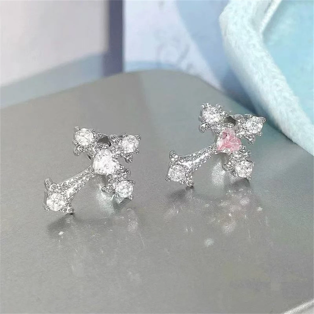 1pcs Bling Zircon Silver Color 316L Stainless Steel Big Cross Ear Bone Nail Cartilage Piercing Earring for Women Accessories