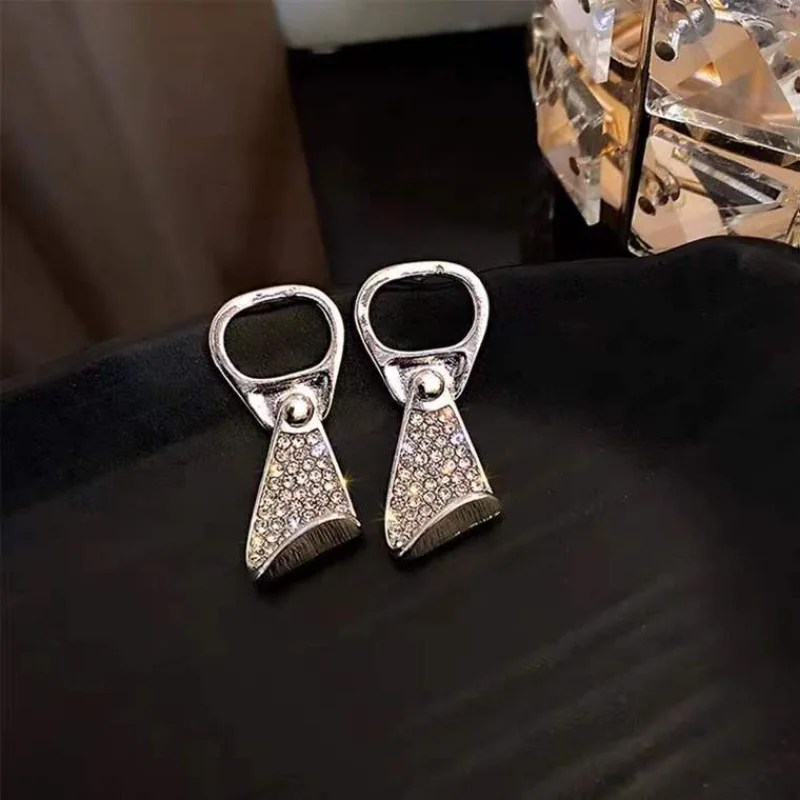 Fashion Pull Ring Shiny Zircon Exaggerate Women's Earrings Trend High Quality Women's Earrings Punk Party Earrings Women's Gift