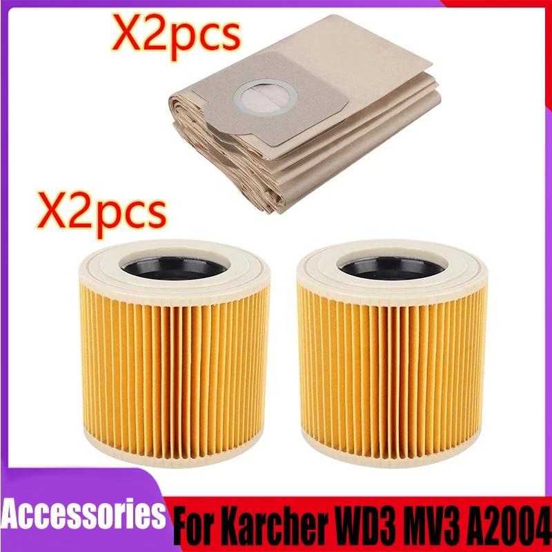 For Karcher WD3 Premium WD3200 WD 3300 MV3 A2004 A2054 Vacuum Cleaner Spare Parts Accessories Replacement Dust Bag Hepa Filter