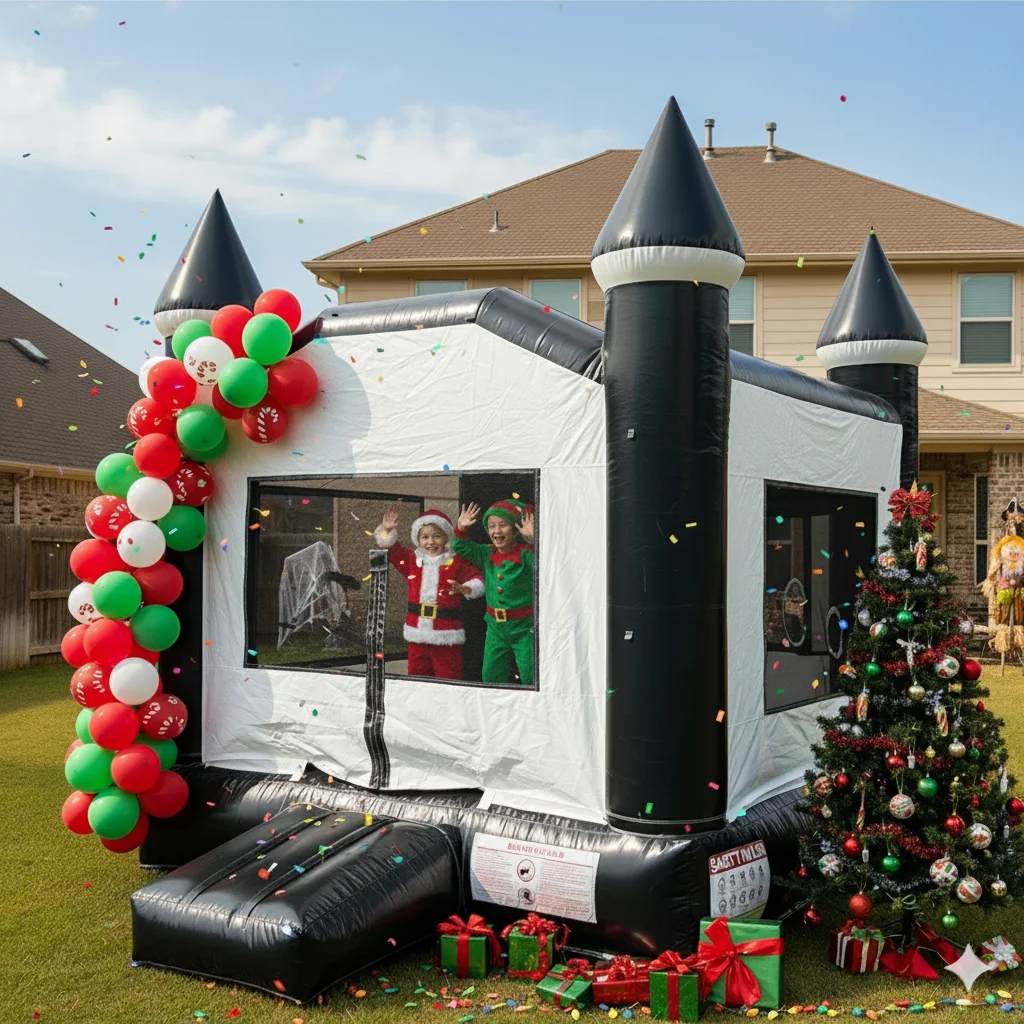13x10ft Schwarz-Weiß-Hüpfburg in kommerzieller Qualität für Partyvermietungen, aufblasbare Halloween-Hüpfburg für Kindergeburtstage