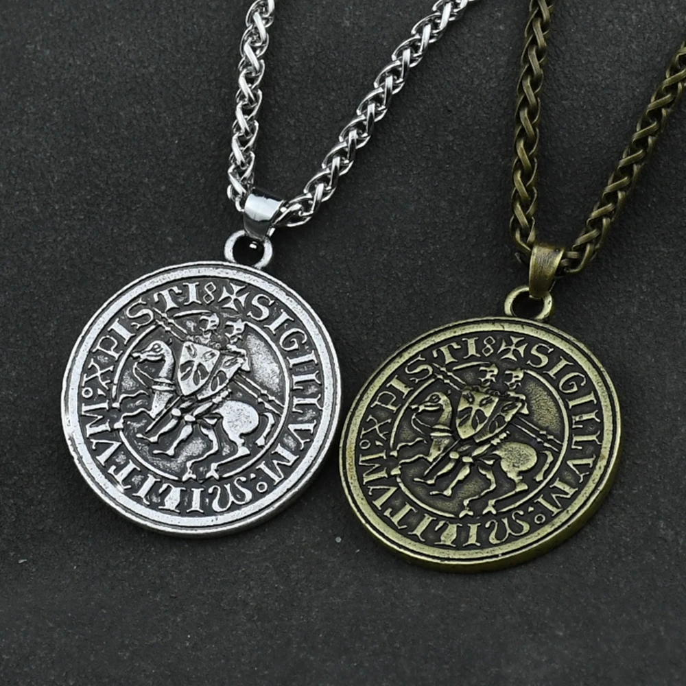 Men Amulet Jewelry Viking Double War Horse Greek Latin Knights Templar Exquisite Commemorative Seal Pendant Necklace Free ship