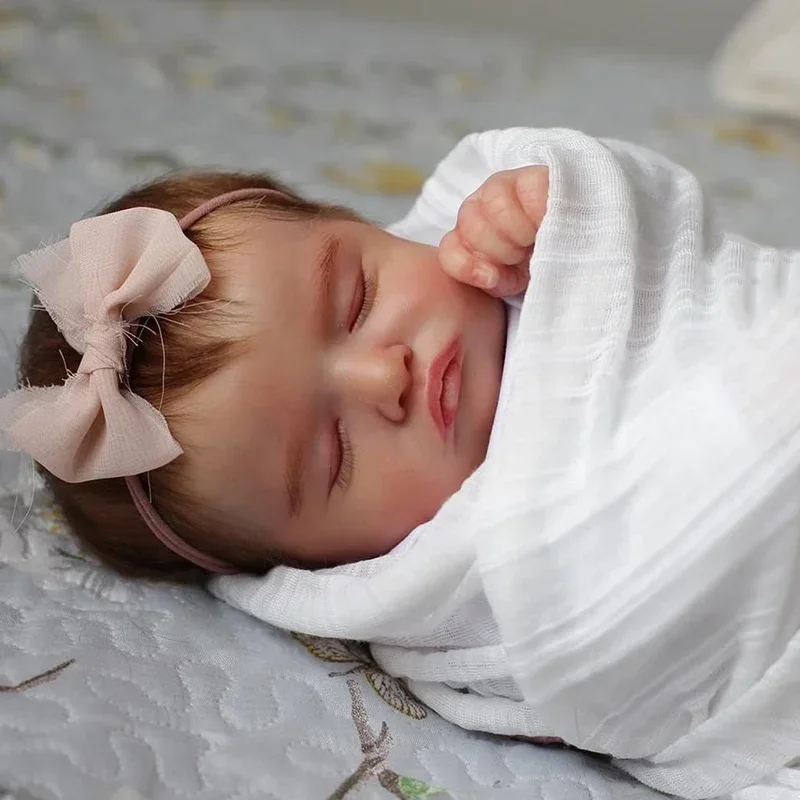 20'' 49cm Cute Reborn Sleeping Baby Doll Girl Rosalie with Hand-Rooted Brown Hair