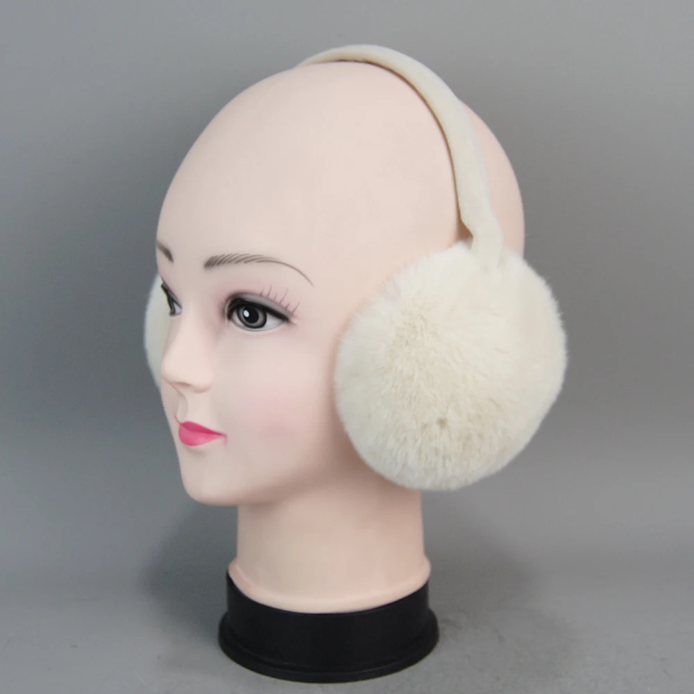 New Russian Hand Plush Real Fur Earflap Elastic Natural Rex Rabbit Fur Women Earmuffs Lady Winter Warm Rex Rabbit Fur Ear Muffs