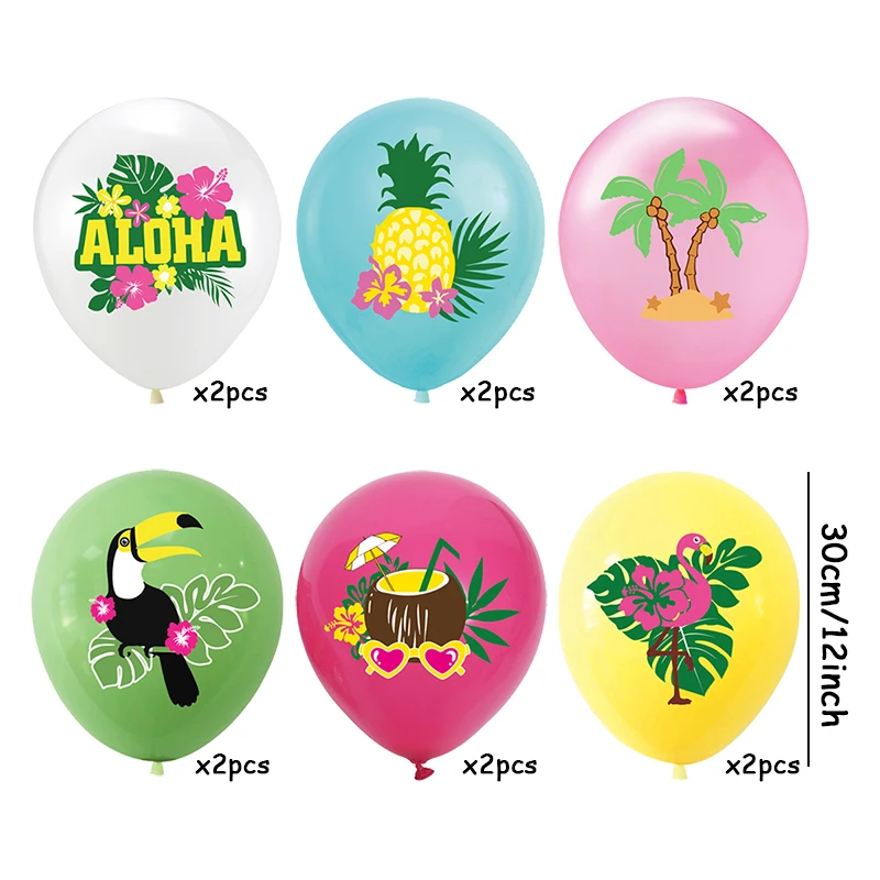 12pcs Hawaiian Party Balloon Decorations Aloha Tropical Luau Flamingo Balloon Baby Shower Birthday Party Wedding Decor Air Globo