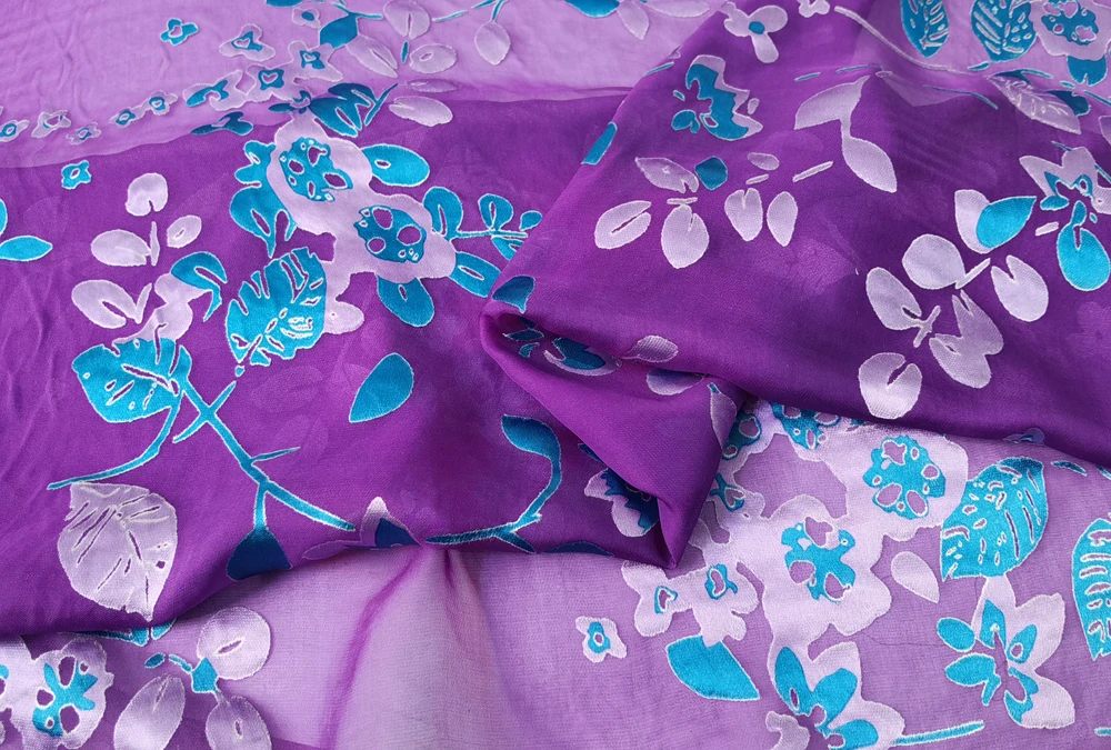 1 meter X 1.05 meter Elegant 3D Burnout Silk Fabric Wedding Dress Material Silk Viscose Red Violet