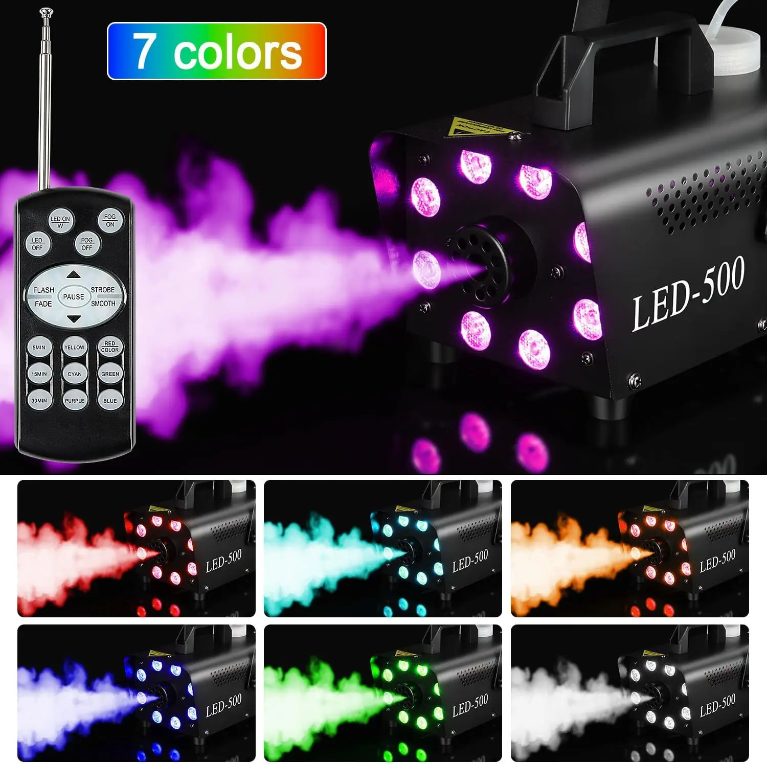Timed full-color LED lights are equipped with 8 500-watt smoke machine Halloween haunted house ambient lights