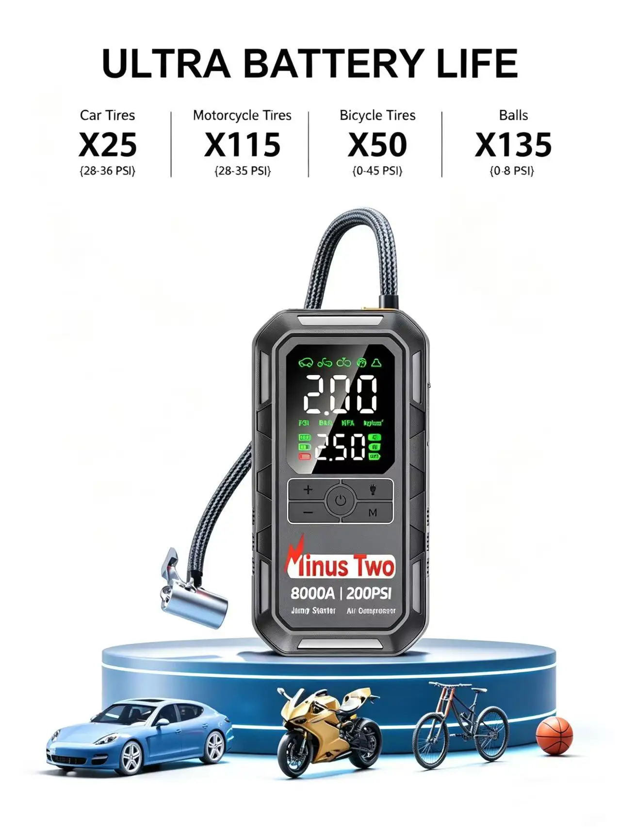 Car Jump Starter with Air Compressor – Portable Emergency Car Battery Charger