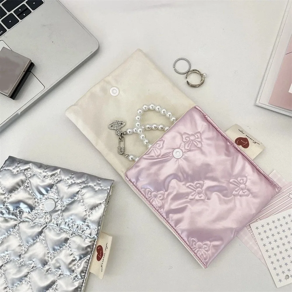 Large Capacity Sanitary Napkins Storage Bag Portable Embossed Bow Travel Storage Bag Solid Color PU Storage Bag